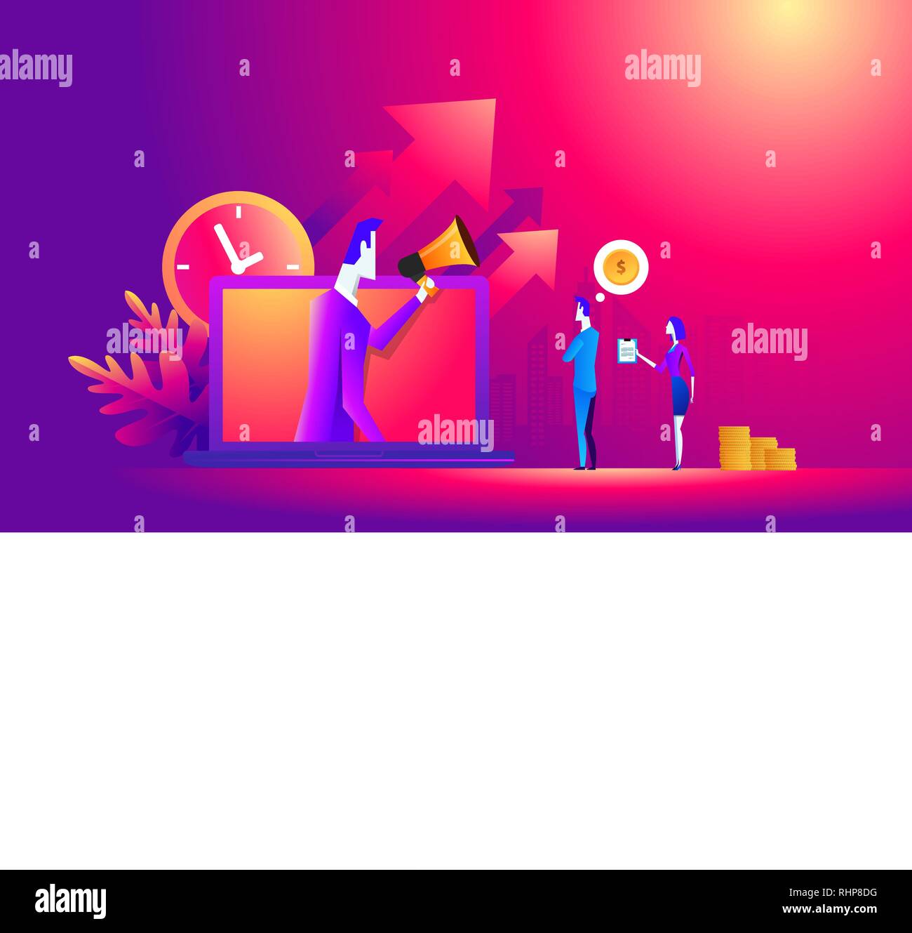 Time Management Concept Small People Stand Near Labtop With Boss