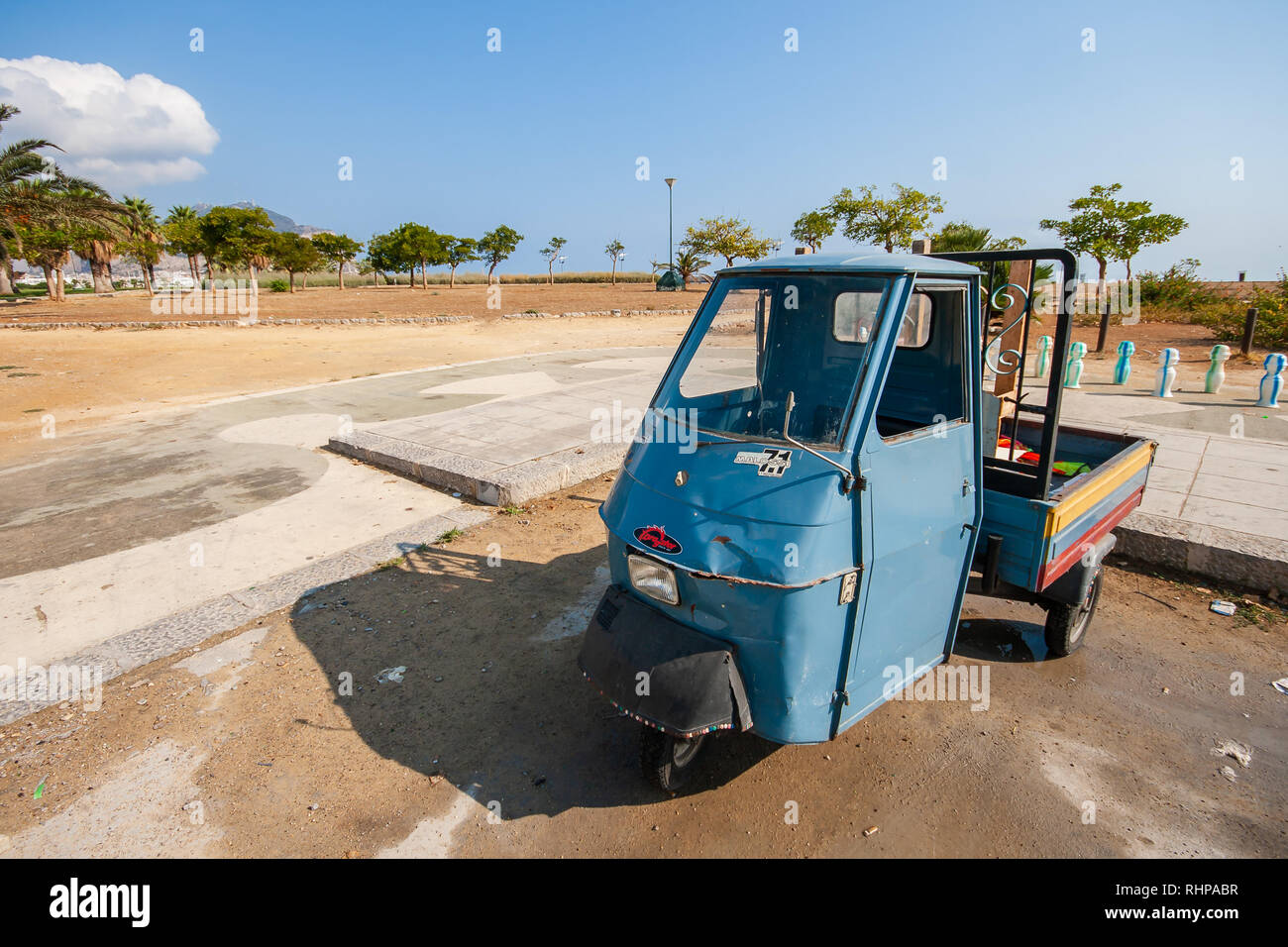 PALERMO / SICILY - SEPTEMBER 15, 2011: Piaggio Ape, classical italian three wheled vehicle based on a Vespa scooter Stock Photo