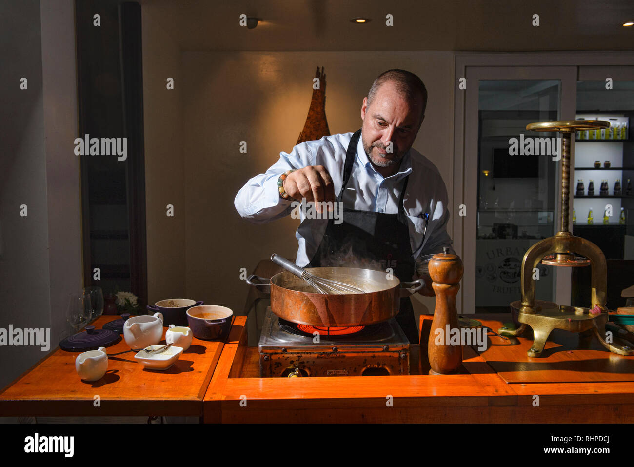 French chef preparing pressed duck, Bangkok, Thailand Stock Photo Alamy