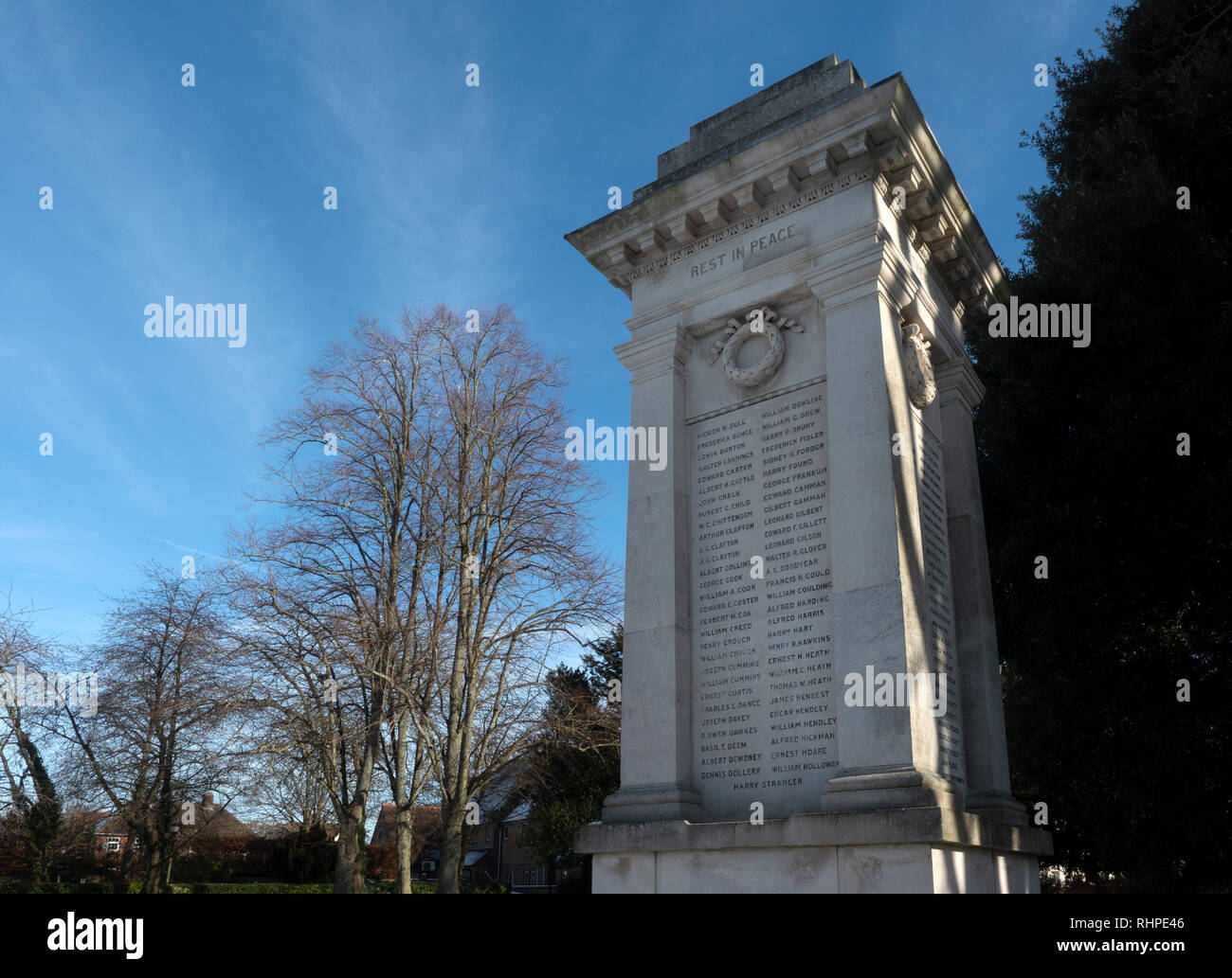 War Memorial on green outside St Mary's Church, Andover, Hampshire, England, United Kingdom Stock Photo