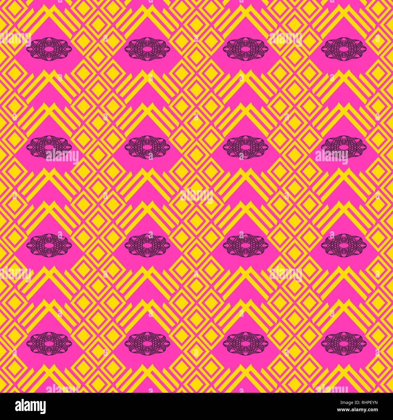 Vector trendy seamless decorative ethnic pattern. Pink, yellow and ...