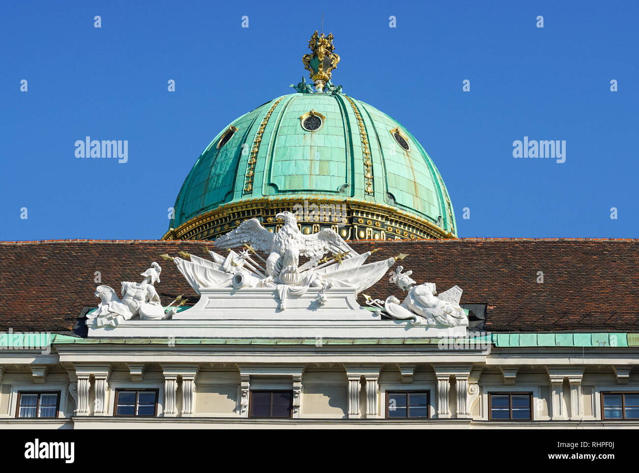Dome of the Imperial Chancellery Wing (Reichskanzleitrakt), Hofburg palace in Vienna, Austria Stock Photo