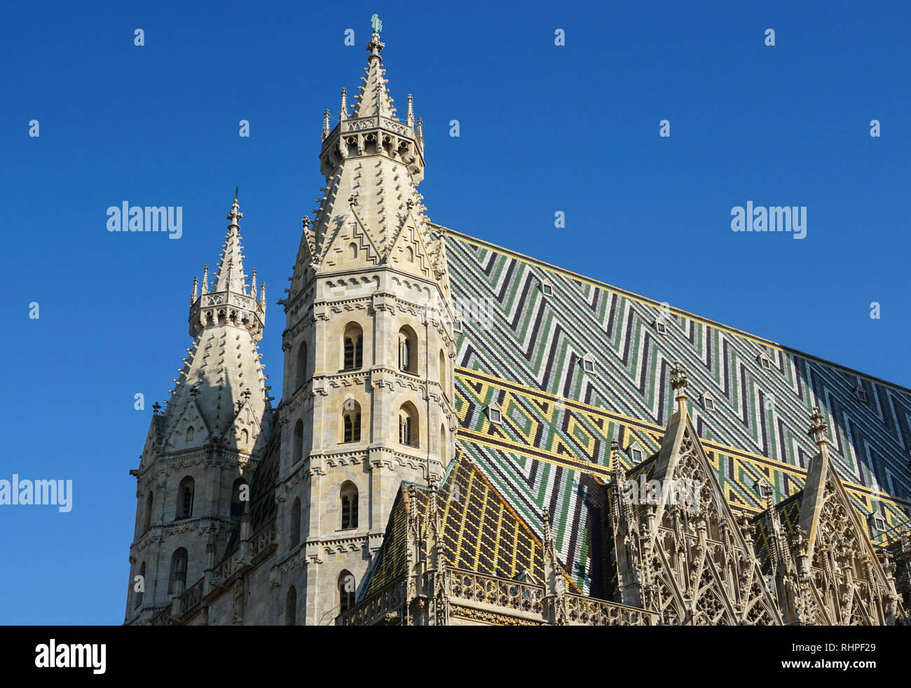 Romanesque west towers of St. Stephen's Cathedral in Vienna, Austria Stock Photo