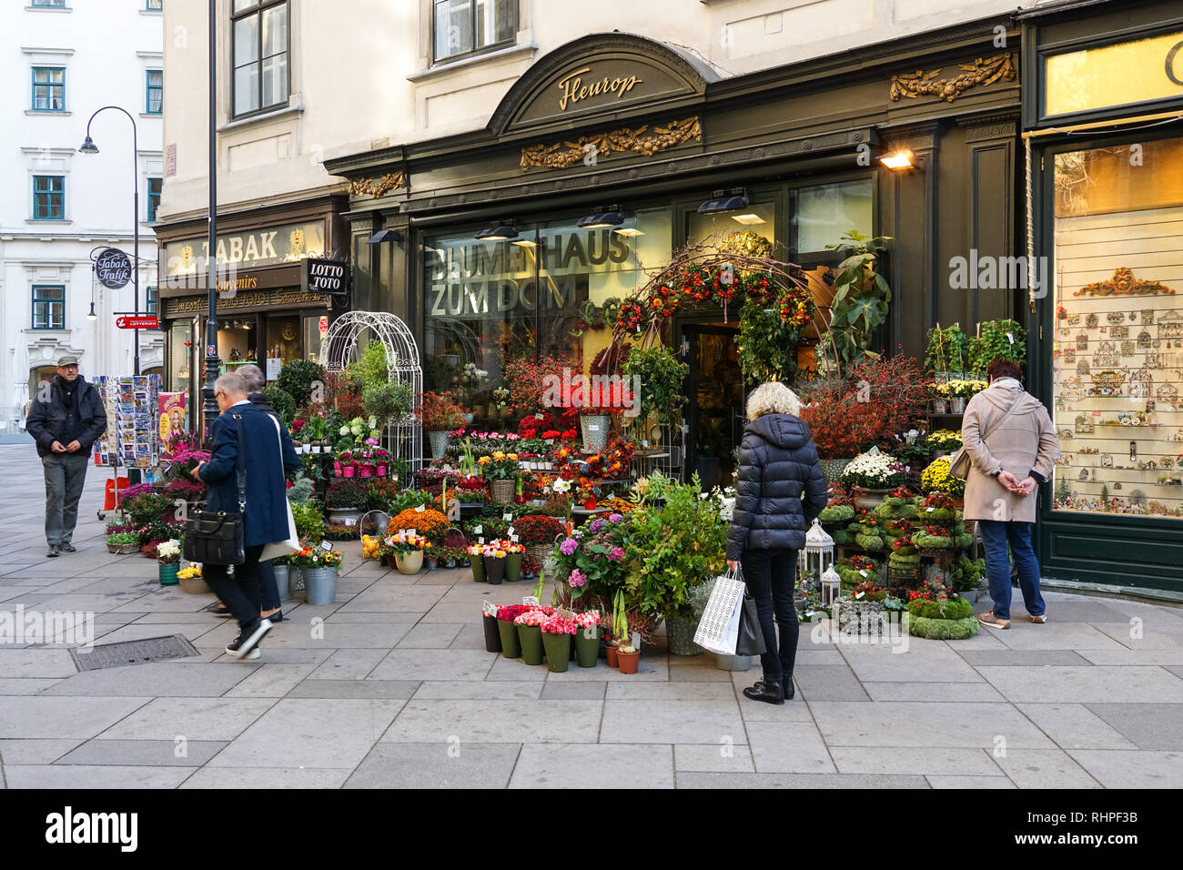 Traditional flower shop on Stephansplatz in Vienna, Austria Stock Photo