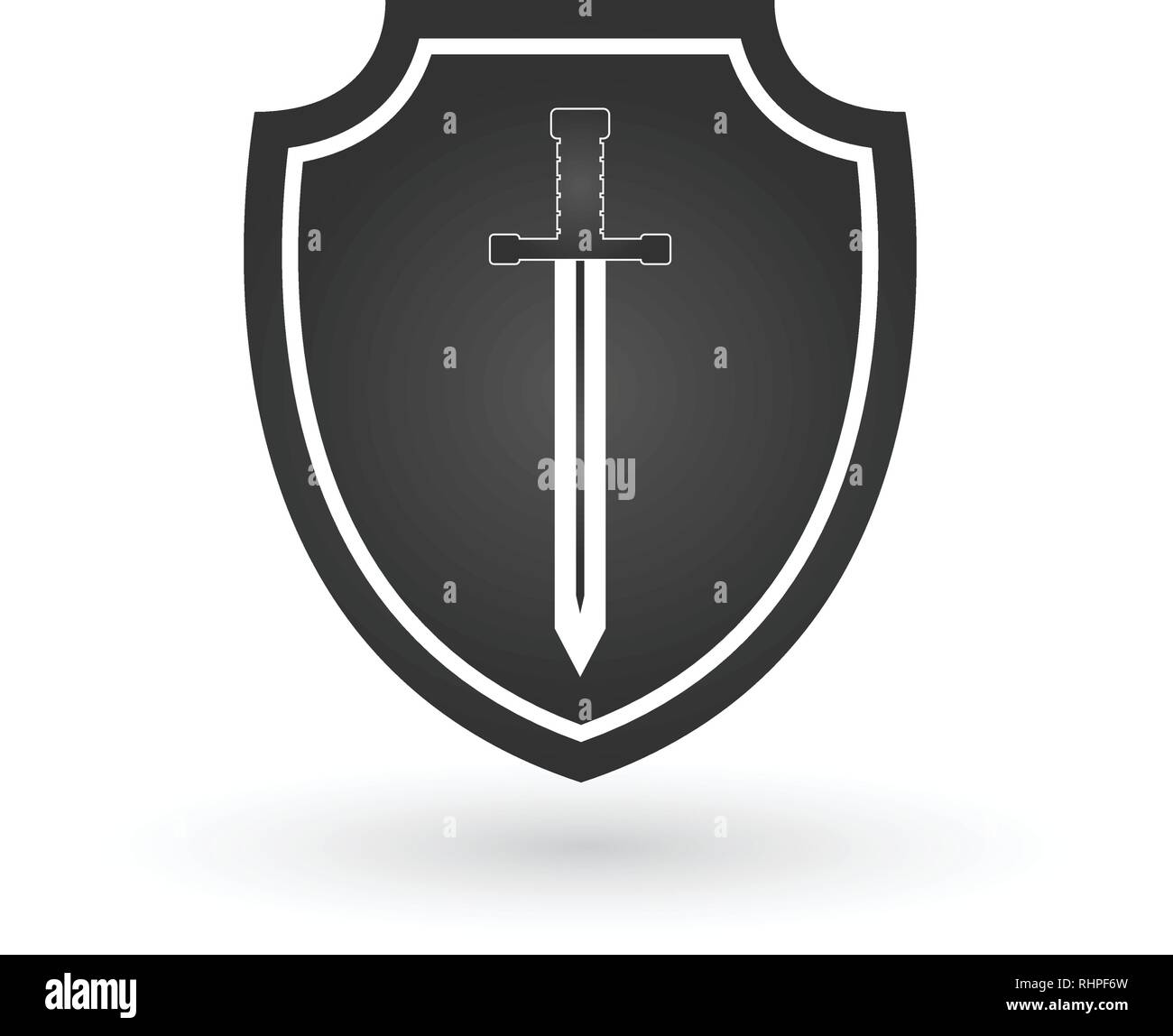 Shield and sword in flat design. Vector illustration isolated on white ...