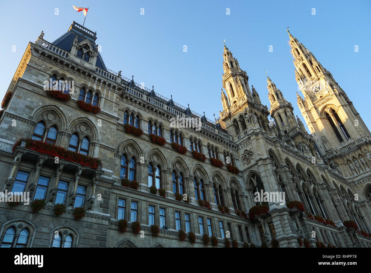 Towers of Vienna City Hall, Austria Stock Photo