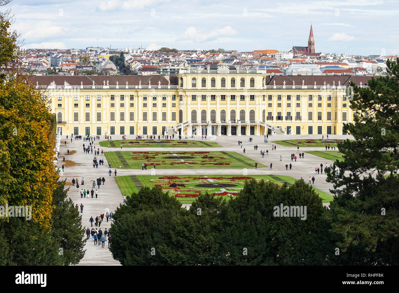 Panoramic view of Schönbrunn Palace with Vienna in the background, Vienna, Austria Stock Photo