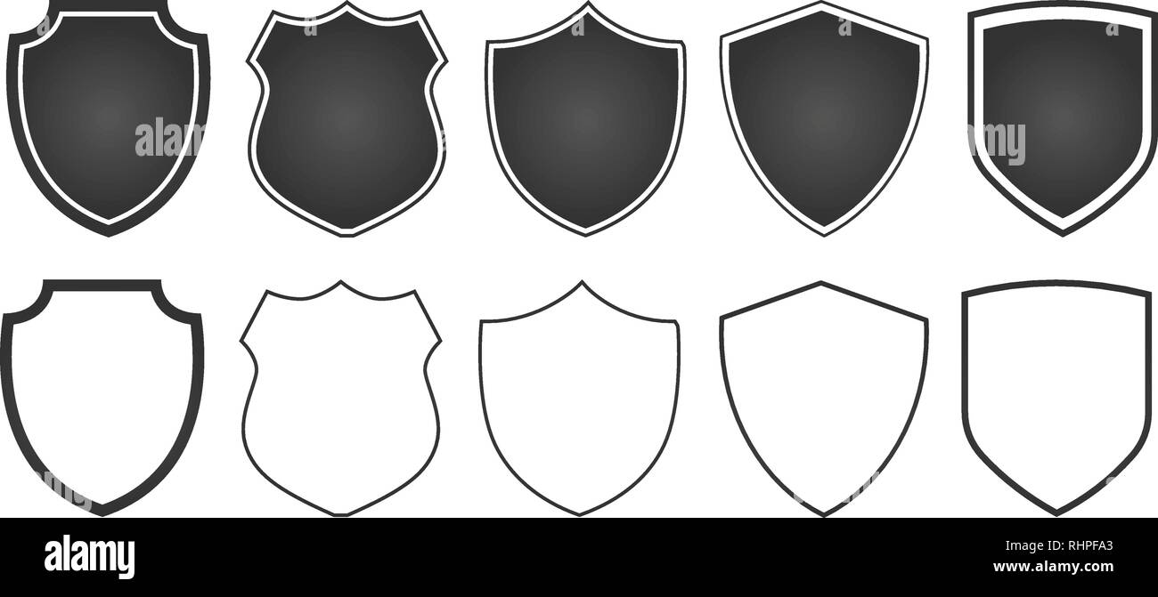 set of flat shields with contours. Vector illustration isolated on white Stock Vector