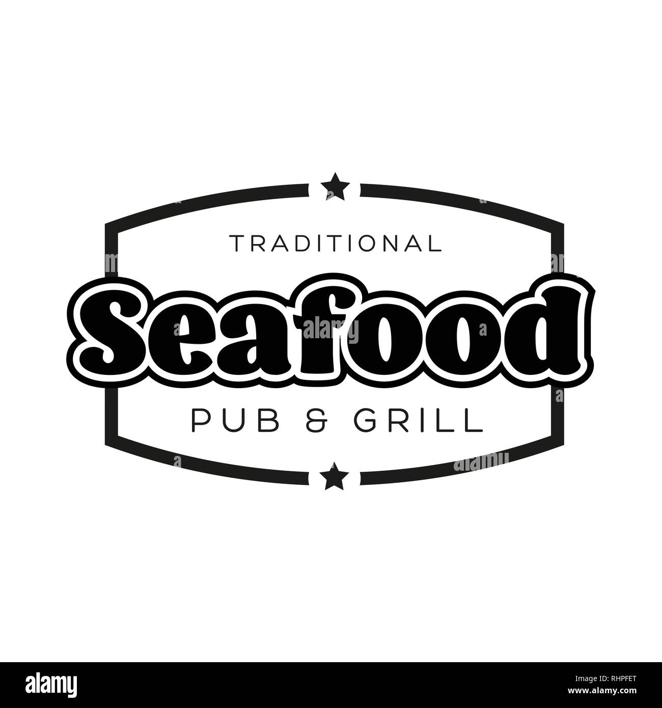 Seafood vintage sign black logo Stock Vector