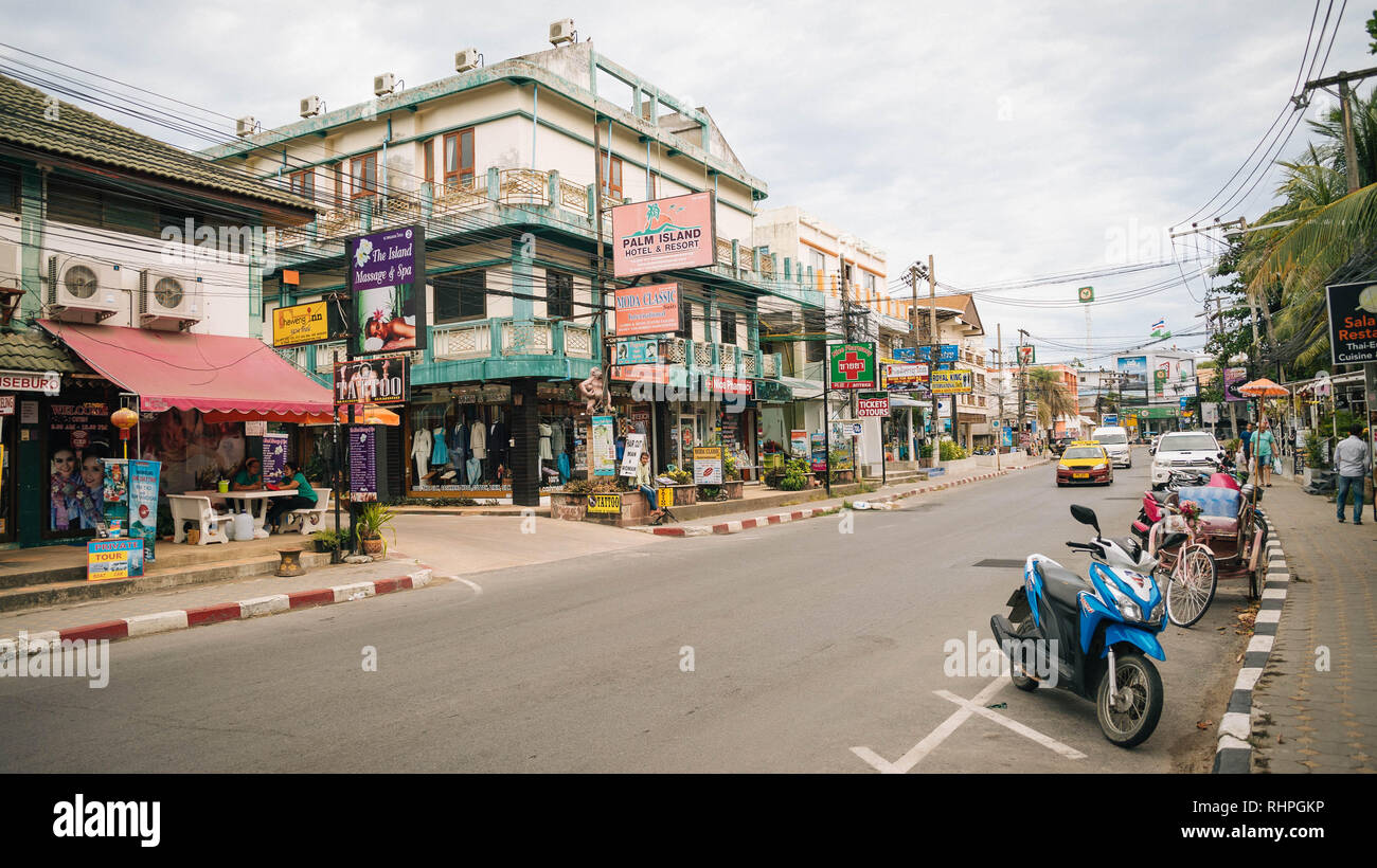 The busy streets of Ko Samui, Thailand Stock Photo