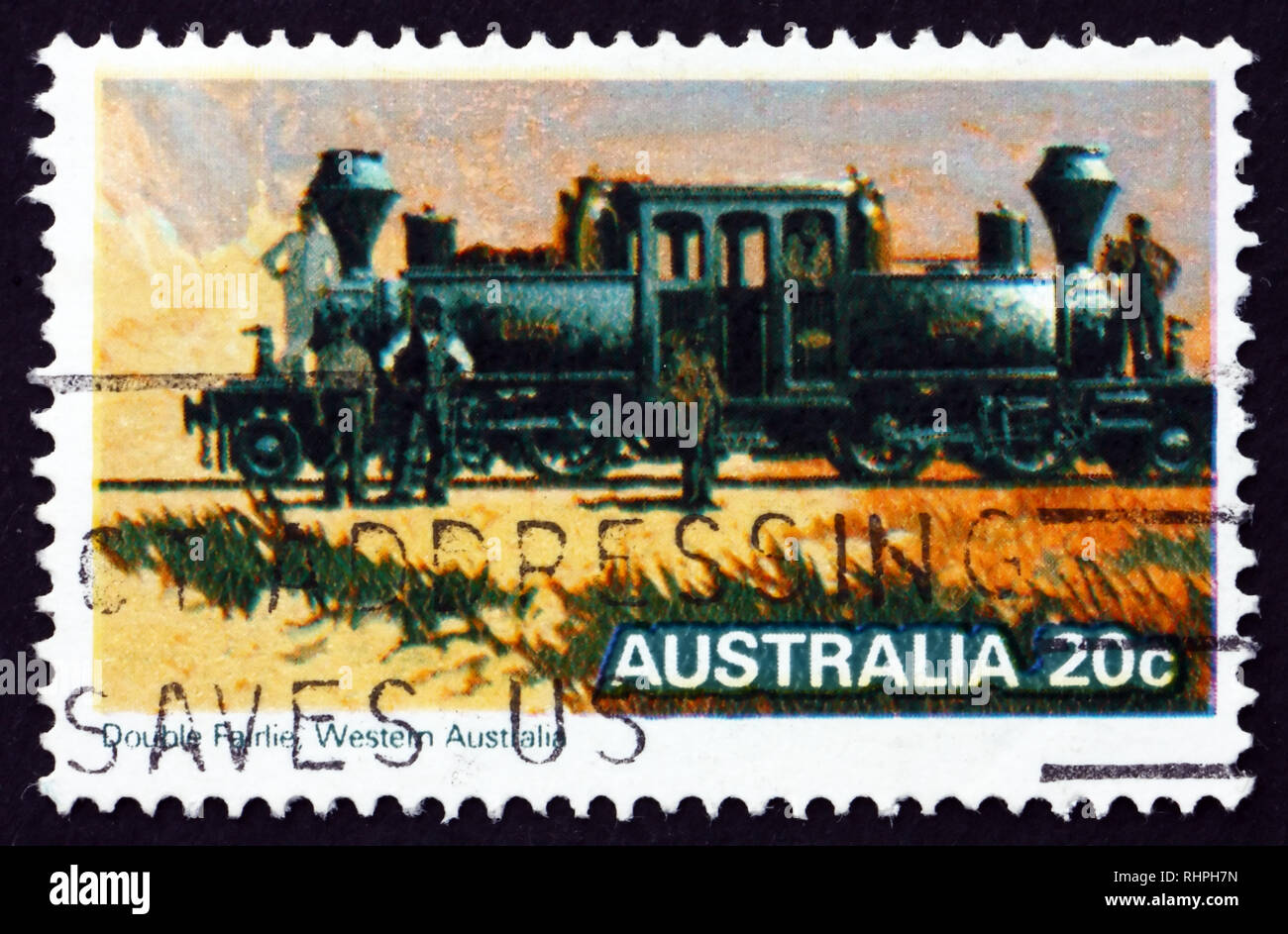 AUSTRALIA - CIRCA 1979: a stamp printed in the Australia shows Double Fairlie, Australian Steam Locomotive, circa 1979 Stock Photo