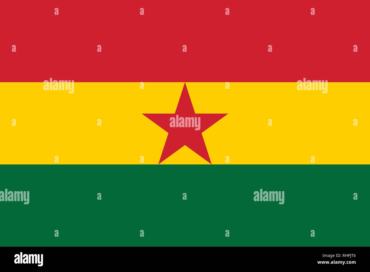 Vector Image of Ghana Flag. Based on the official and exact Ghana flag dimensions (3:2) & colors (186C, 116C, 349C and Black) Stock Vector