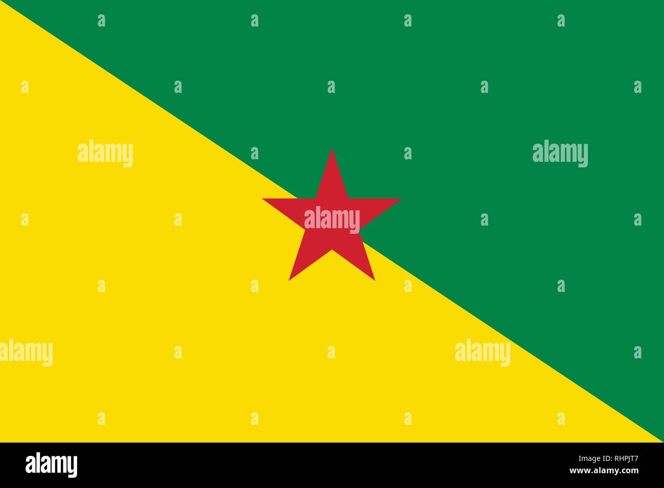 Vector Image of French Guiana Flag. Based on the official and exact French Guiana flag dimensions (3:2) & colors (348C, Yellow C and 186C) Stock Vector