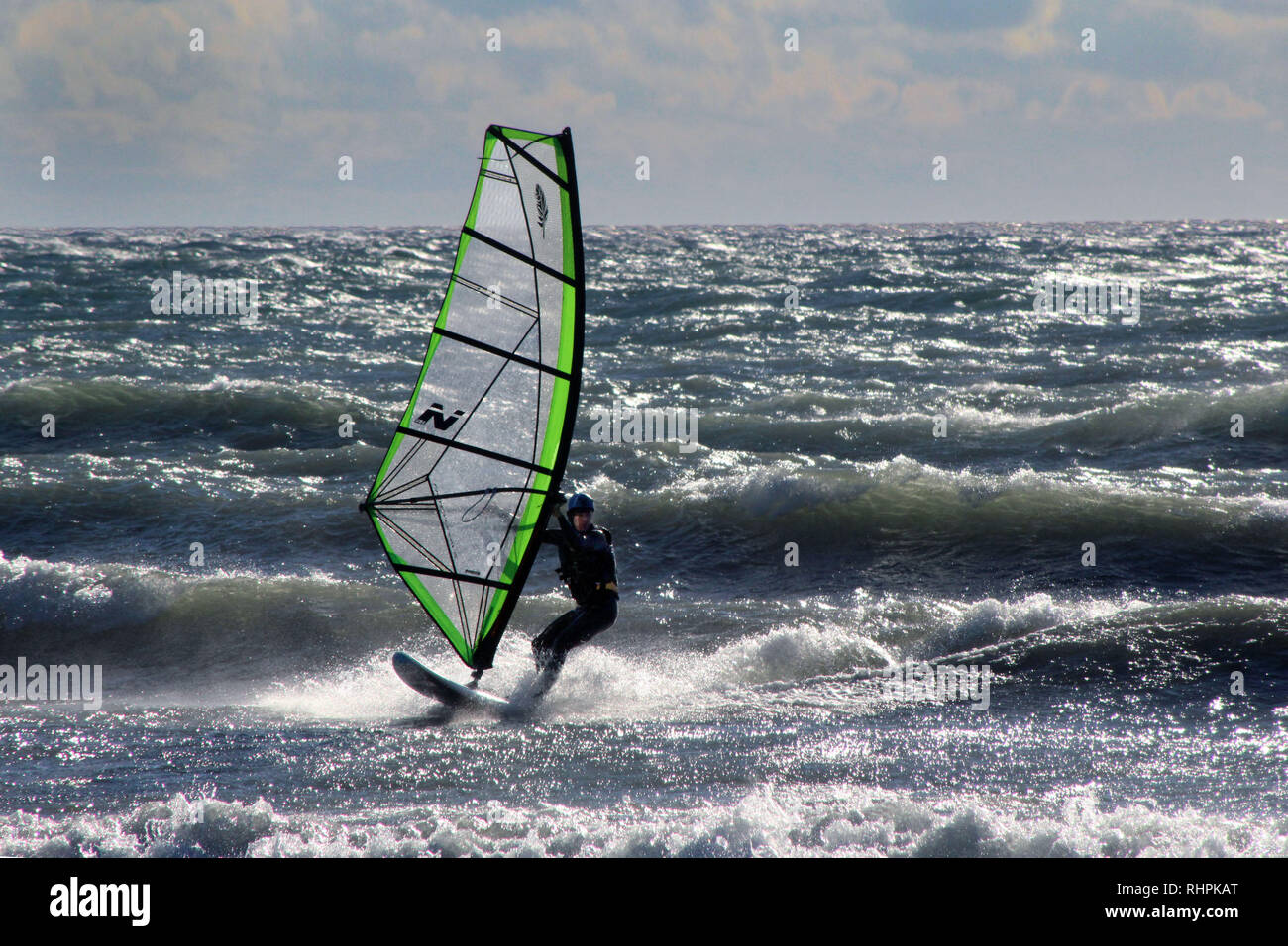Windsurfing windy day on Lake Ontario Stock Photo Alamy