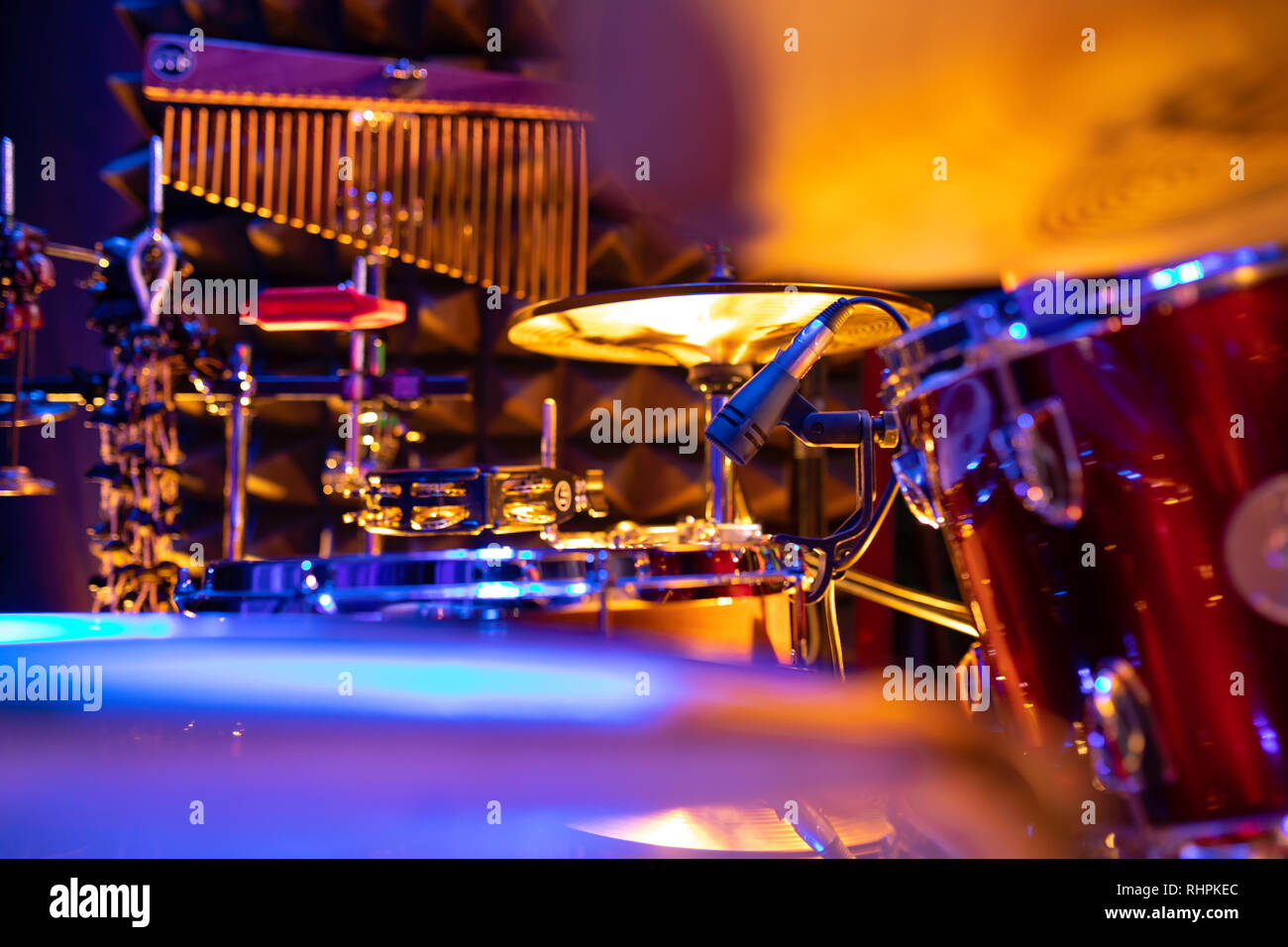 Percussion on stage, concert in a club Stock Photo Alamy