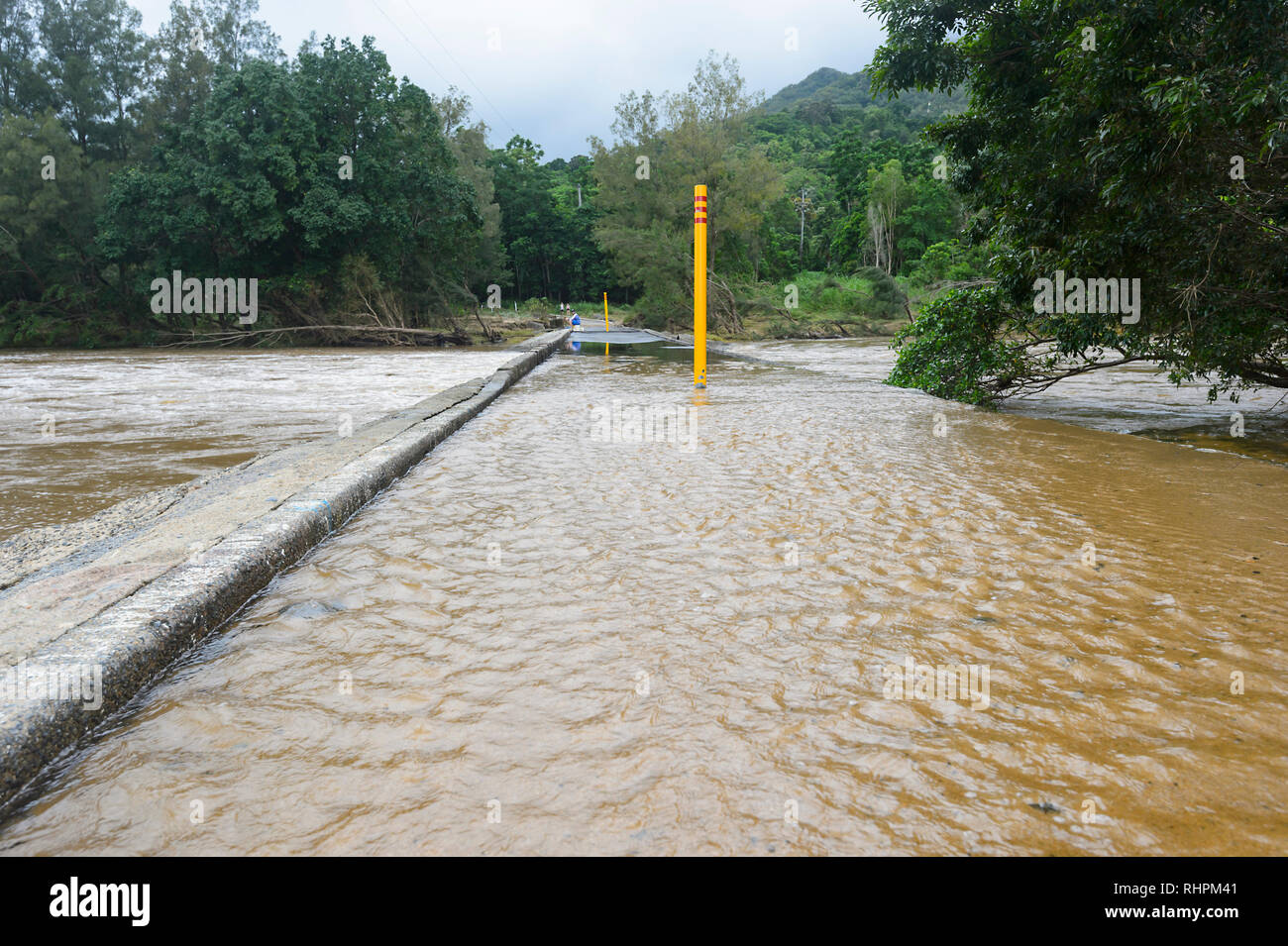 Flooded Bridge Over The Barron River During A Heavy Monsoon Cairns