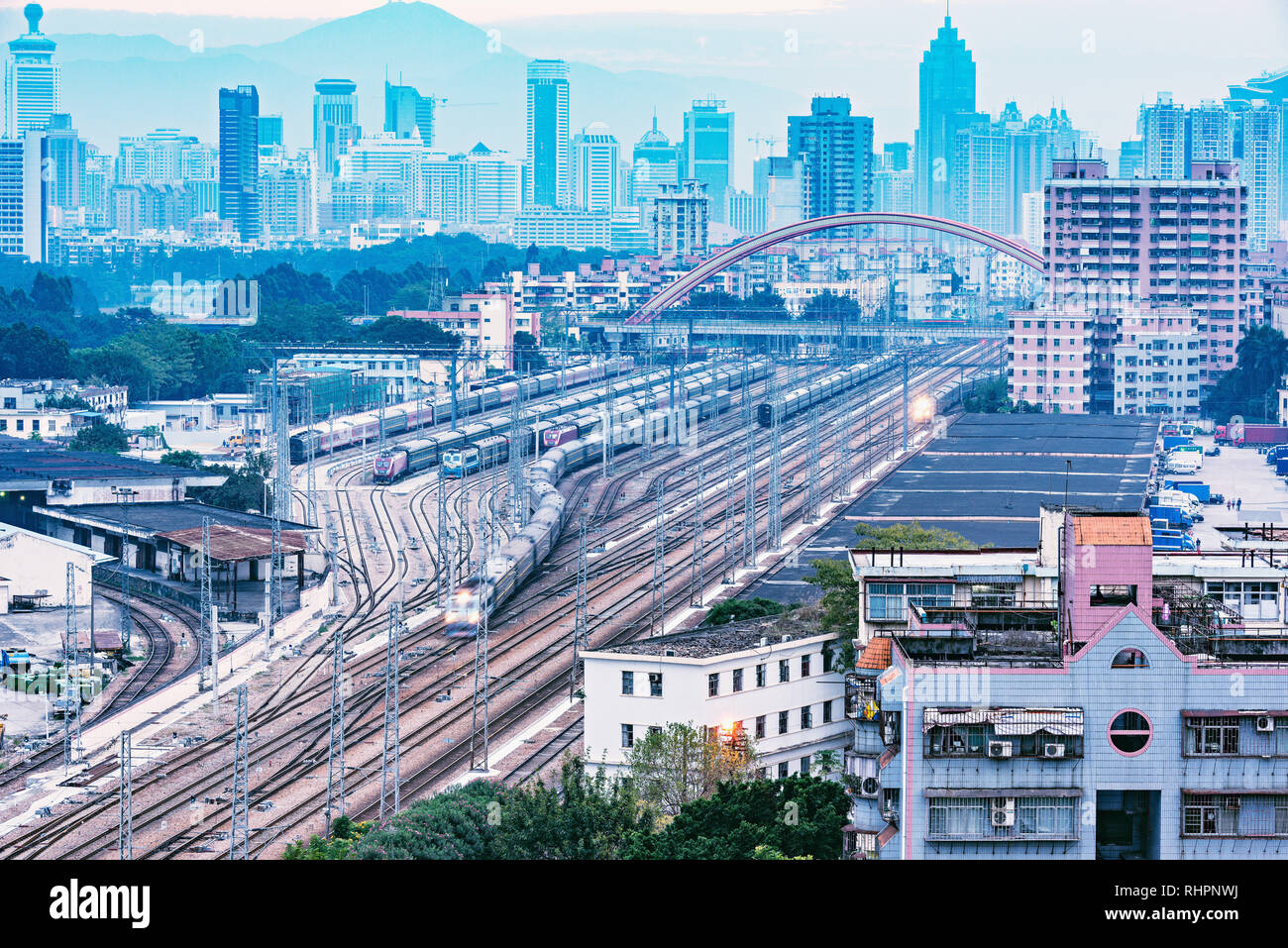 Cityscape At Evening Time Shenzhen China Stock Photo Alamy