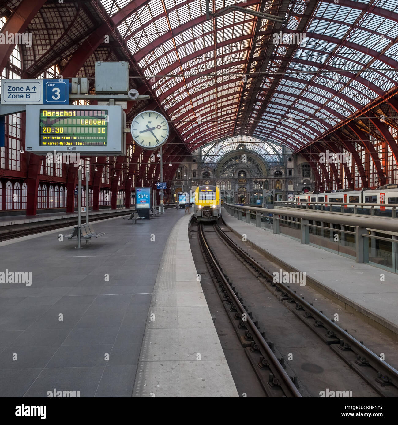 View on the majestic arrival hall of the central train station Stock Photo