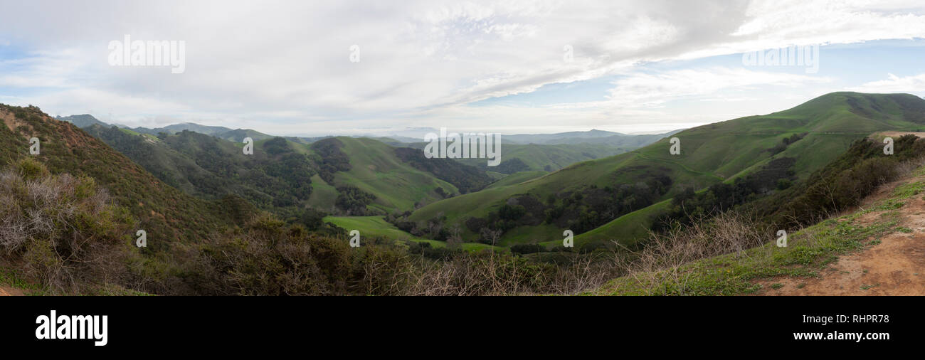 Looking down into a green valley for CA46 between the Cabrillo Highway on the west and US 101 to the east. Stock Photo