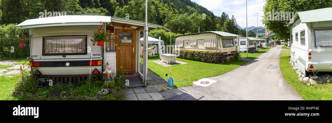 Engelberg, Switzerland - July 31, 2017: camping and caravans positioned on  pitches Stock Photo - Alamy