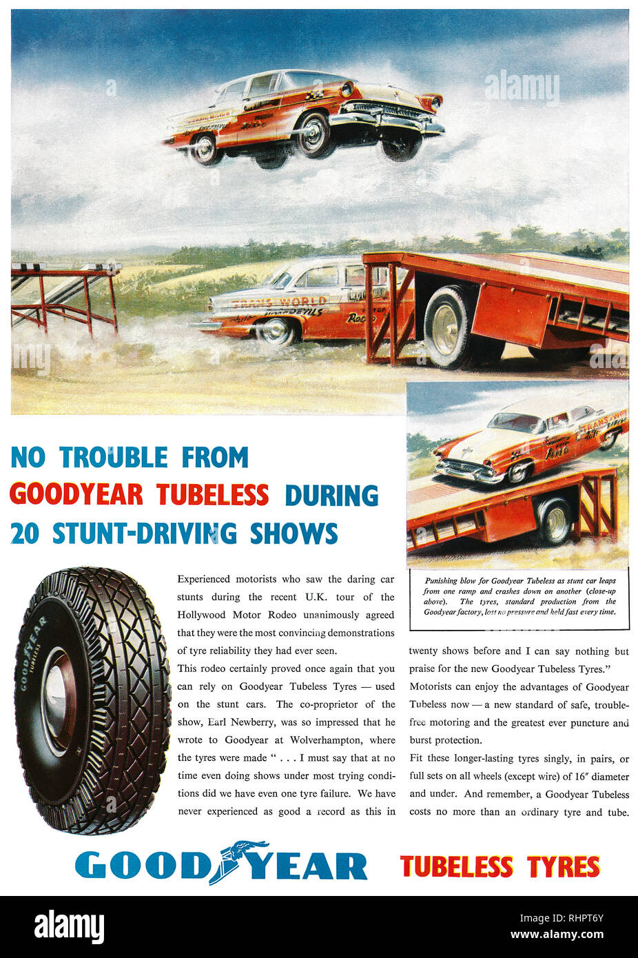 1956 British advertisement for Goodyear tyres. Stock Photo