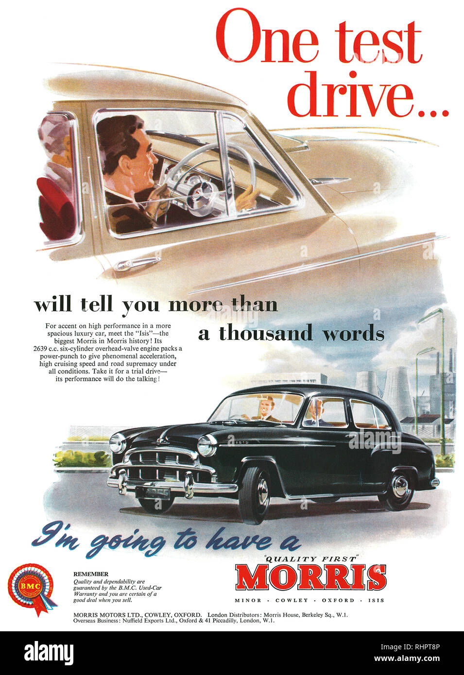 1956 British advertisement for the Morris Isis motor car. Stock Photo