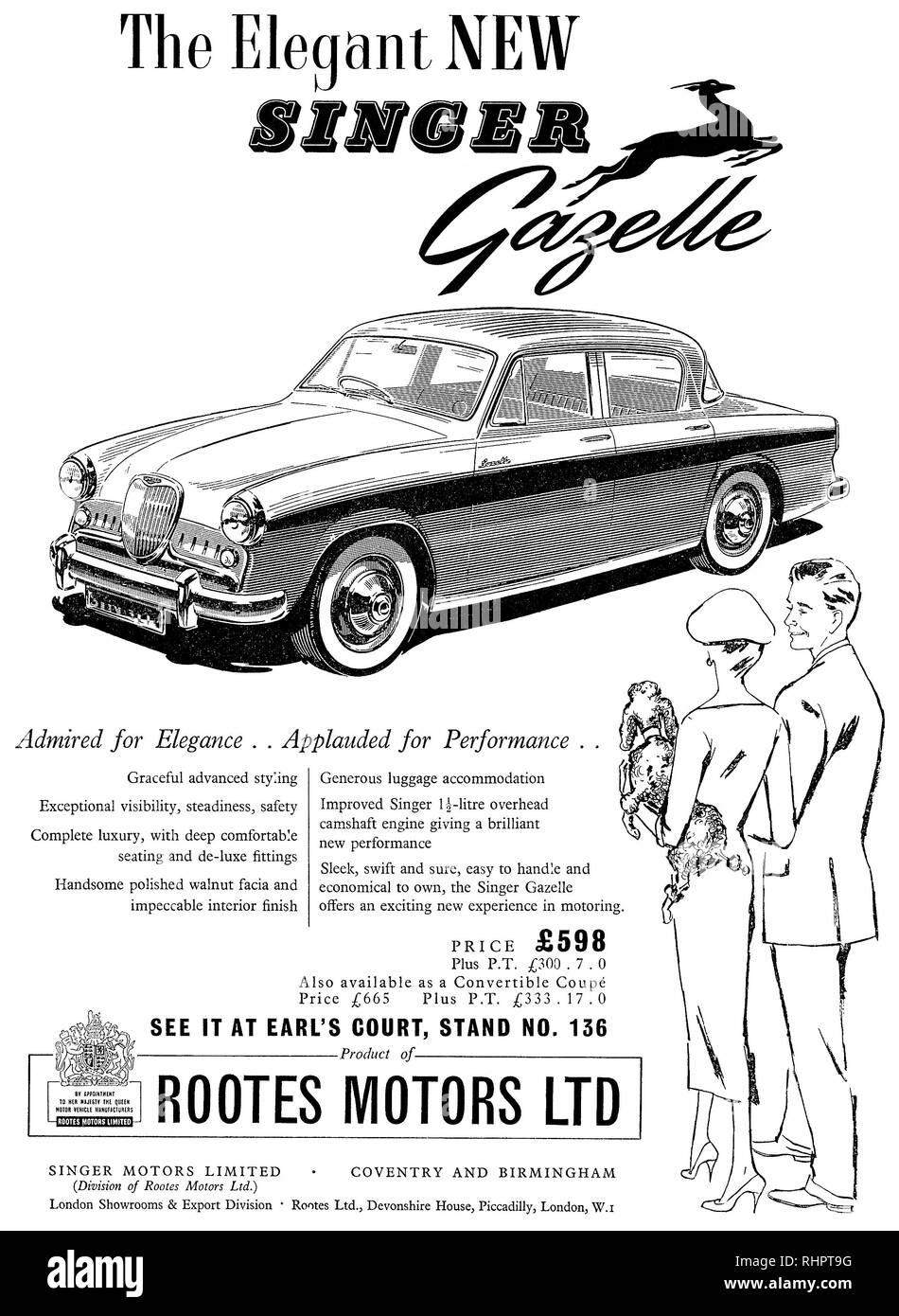 1956 British advertisement for the Singer Gazelle motor car. Stock Photo