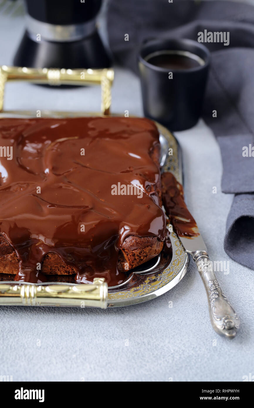 chocolate brownie cake with ganache Stock Photo Alamy