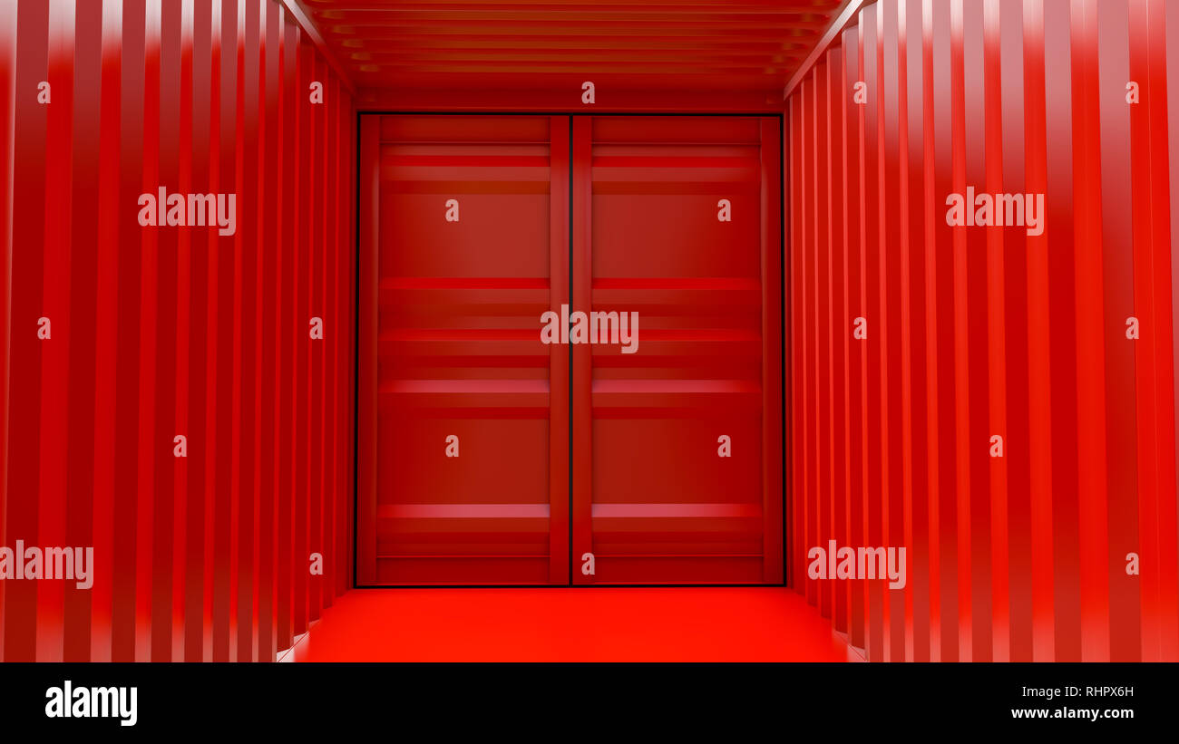 Empty red cargo container interior Stock Photo Alamy