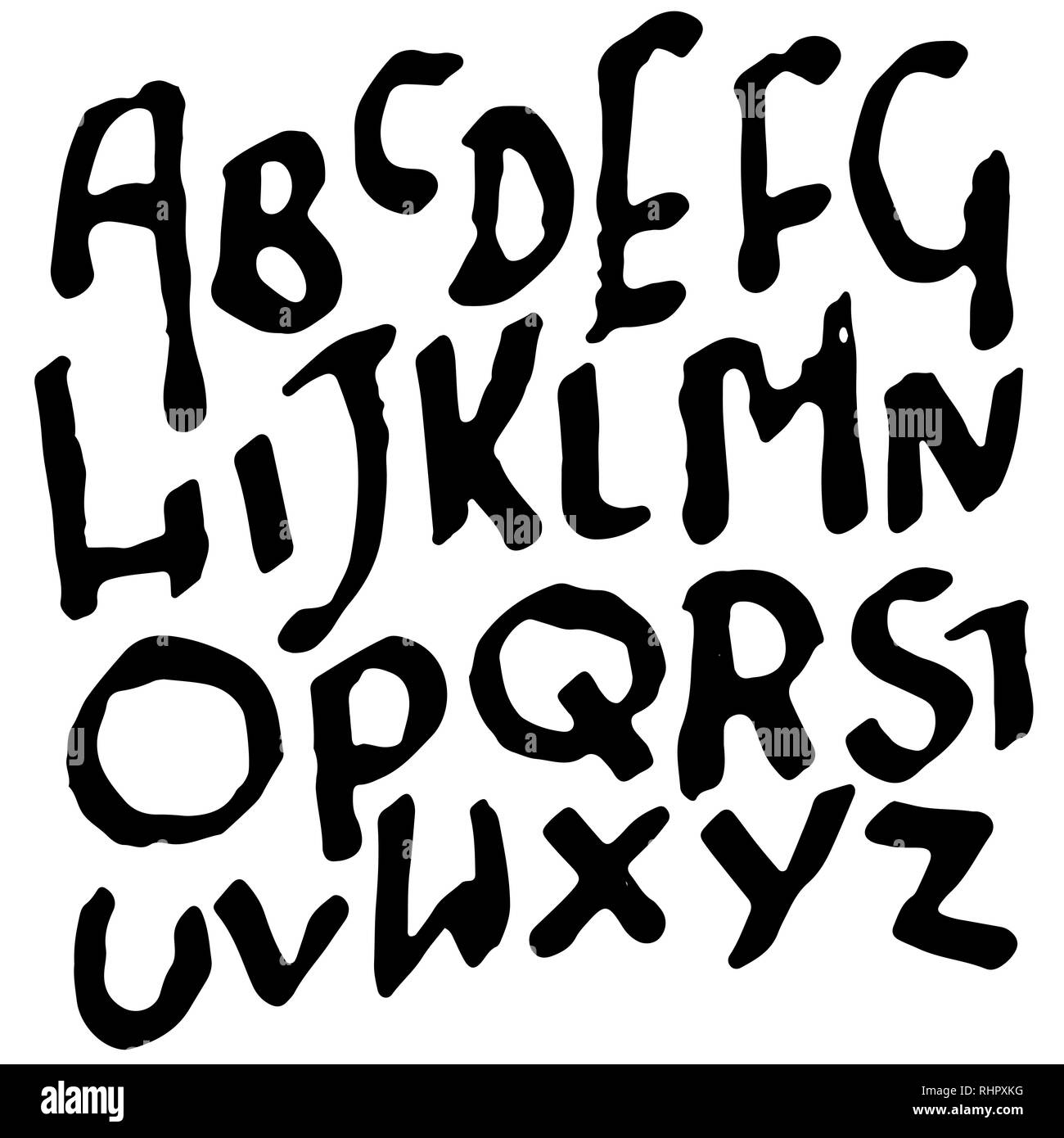 Simple alphabet letters. Handdrawn grunge ink font. Vector illustration ...