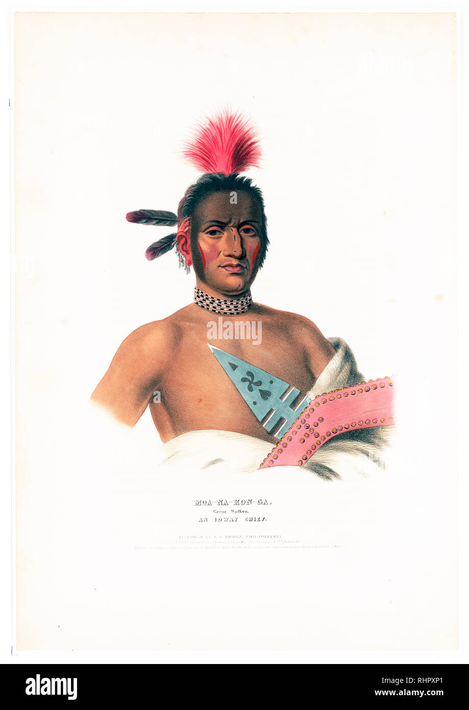 Print shows Moa-Na-Hon-Ga, half-length portrait, facing front, wearing many earrings and bead necklaces Stock Photo