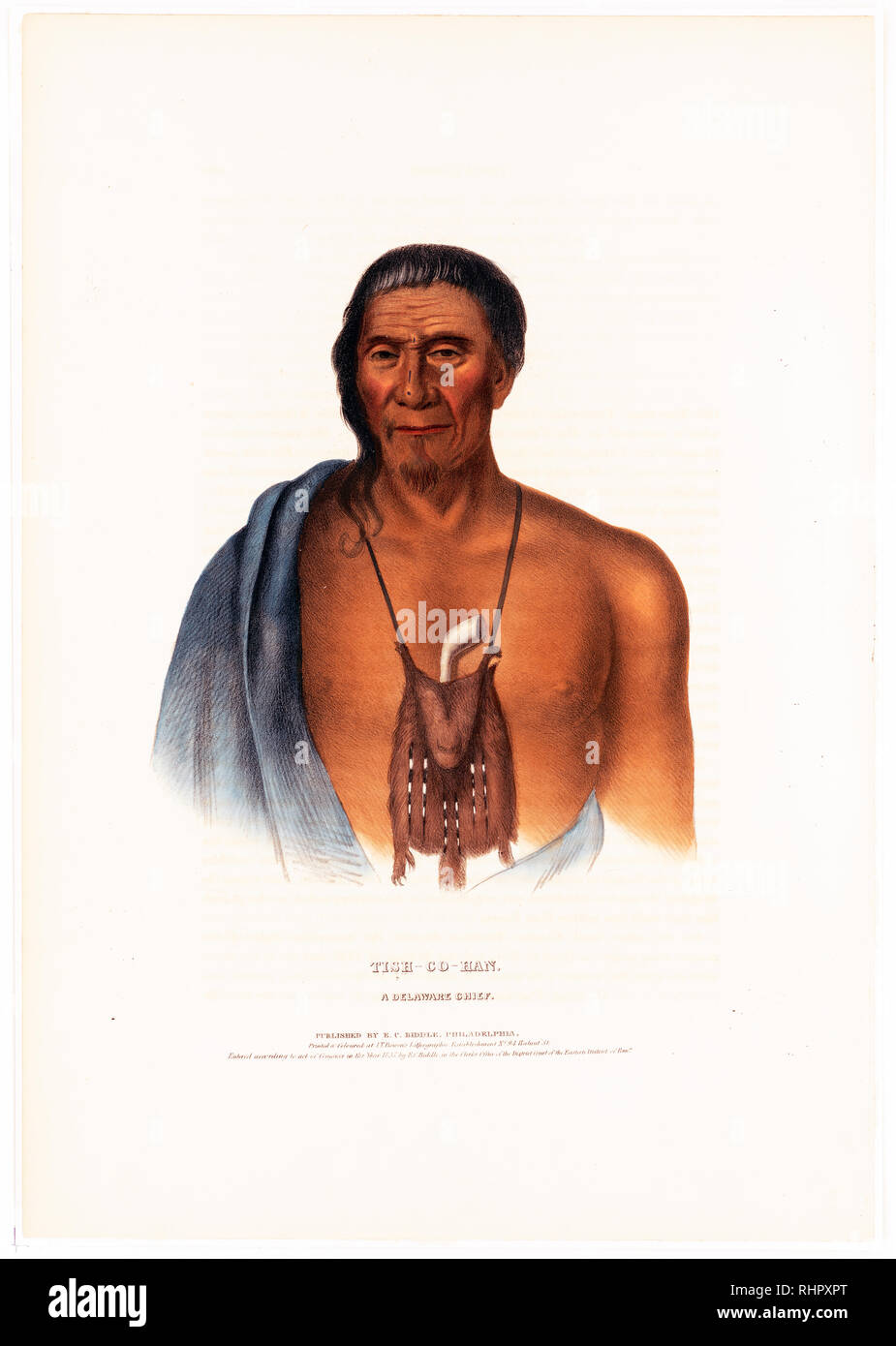Print shows Tish-Co-Han, half-length portrait, facing front, with a pipe in a fur pouch hanging from his neck. Stock Photo