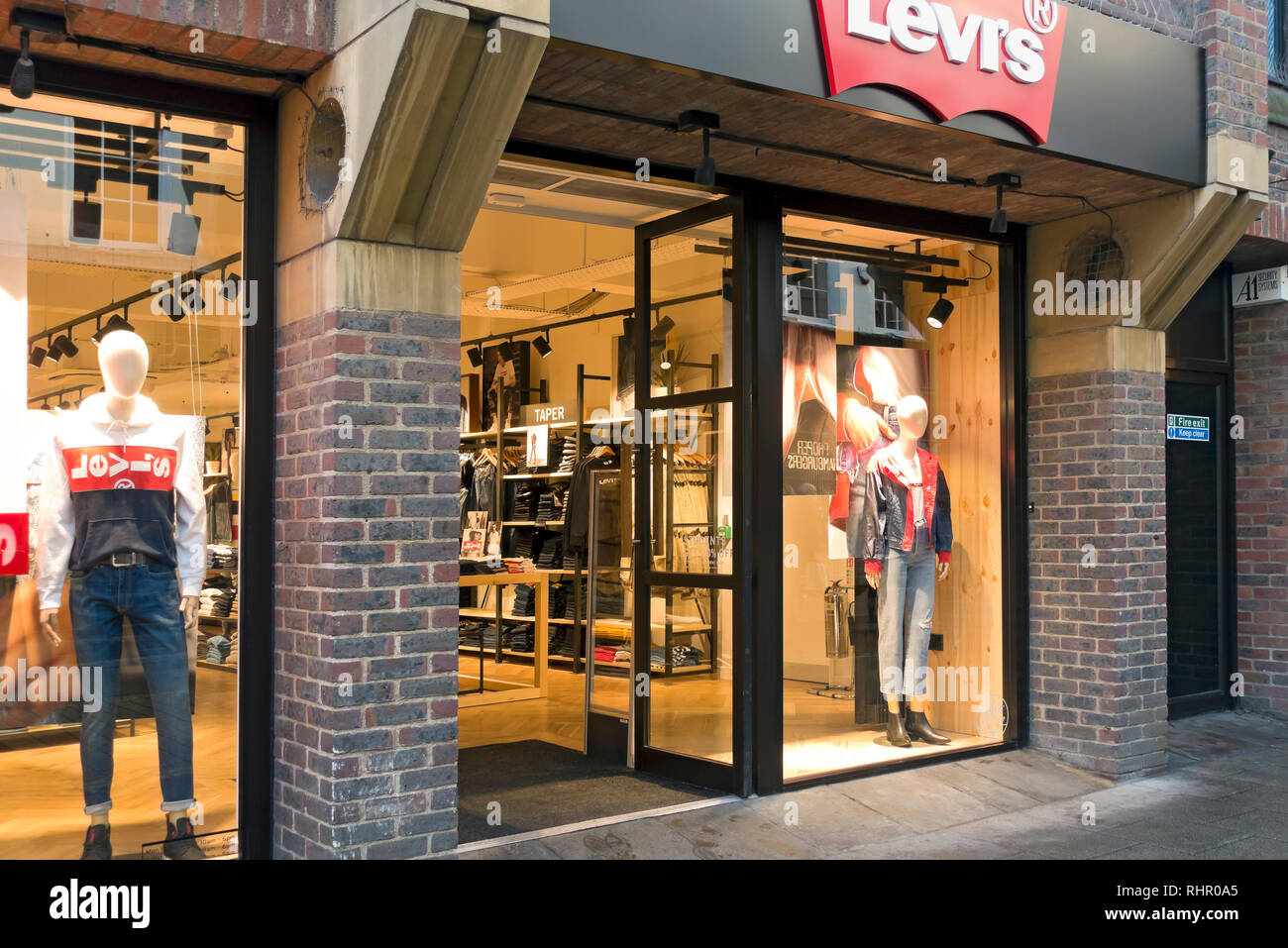 Levi's clothing clothes store shop window York North Yorkshire England UK United Kingdom GB Great Britain Stock Photo
