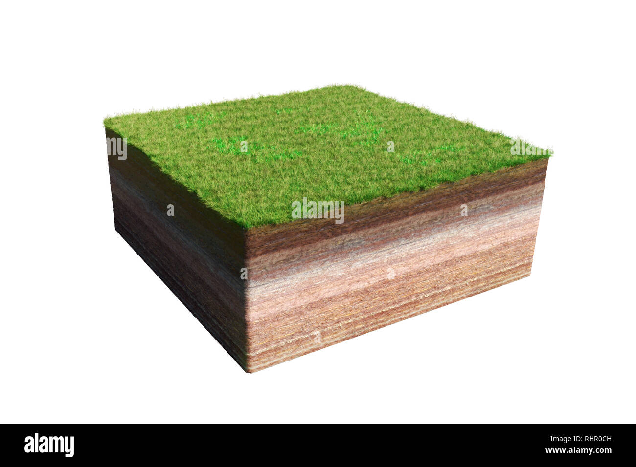 model of a cross section of ground with grass (3d illustration, isolated on white background) Stock Photo