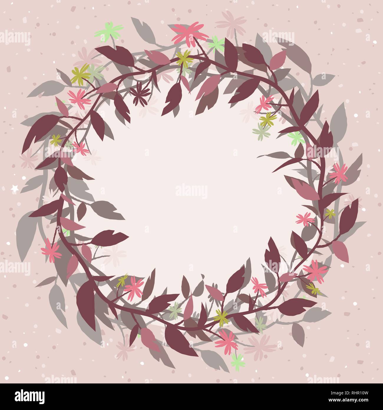 Pink vector background with a round floral frame in the form of a ...