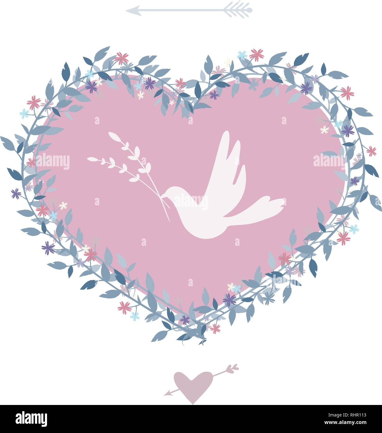 Flower heart with bird. Vintage design elements. Vector. eps 10 Stock Vector