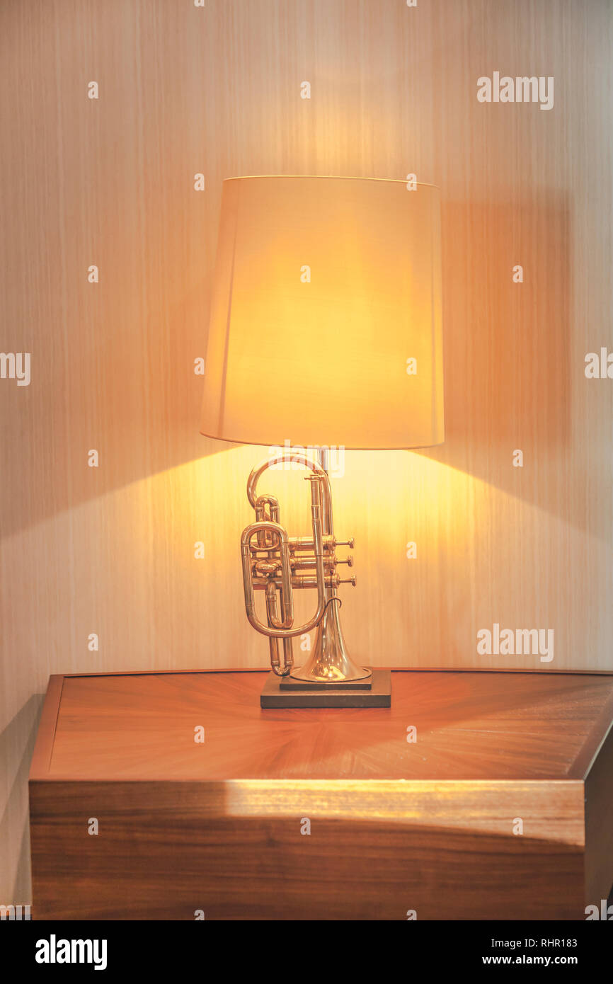 Musical instrument made into a table lamp onboard P&O Arcadia Stock