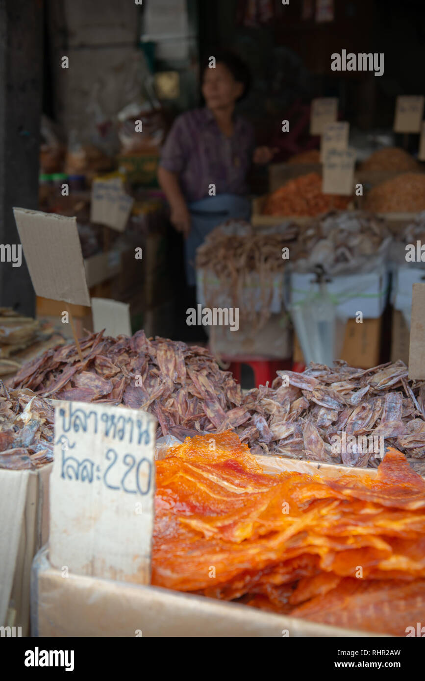 thai food market stall seafood with vendor Stock Photo