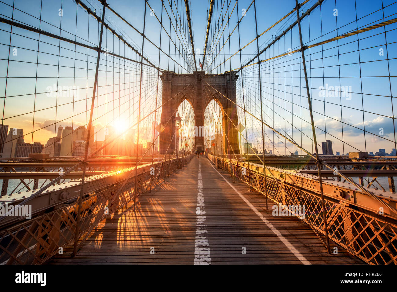 Brooklyn Bridge At Sunset New York City Usa Stock Photo Alamy