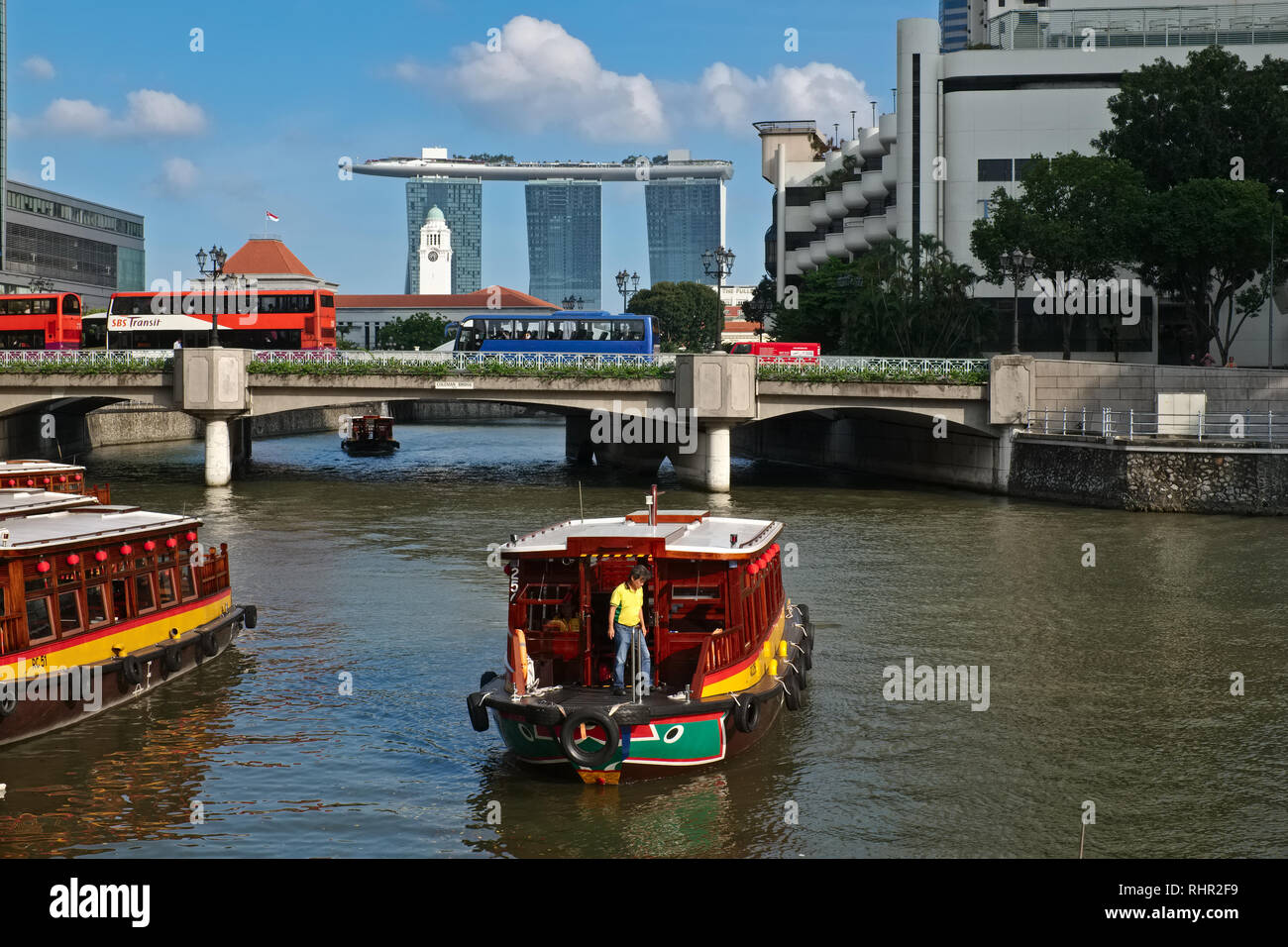 View from Clarke Quay across the Singapore River with excursion boats