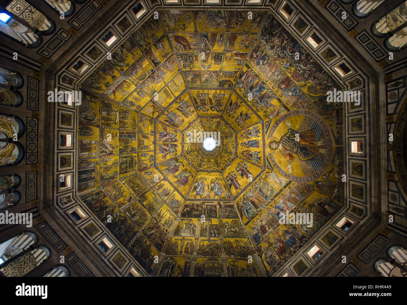 Mosaic ceiling of the Florence Baptistery of San Giovanni (Battistero di San Giovanni). Inside interior and architectural details. Florence, Italy Stock Photo