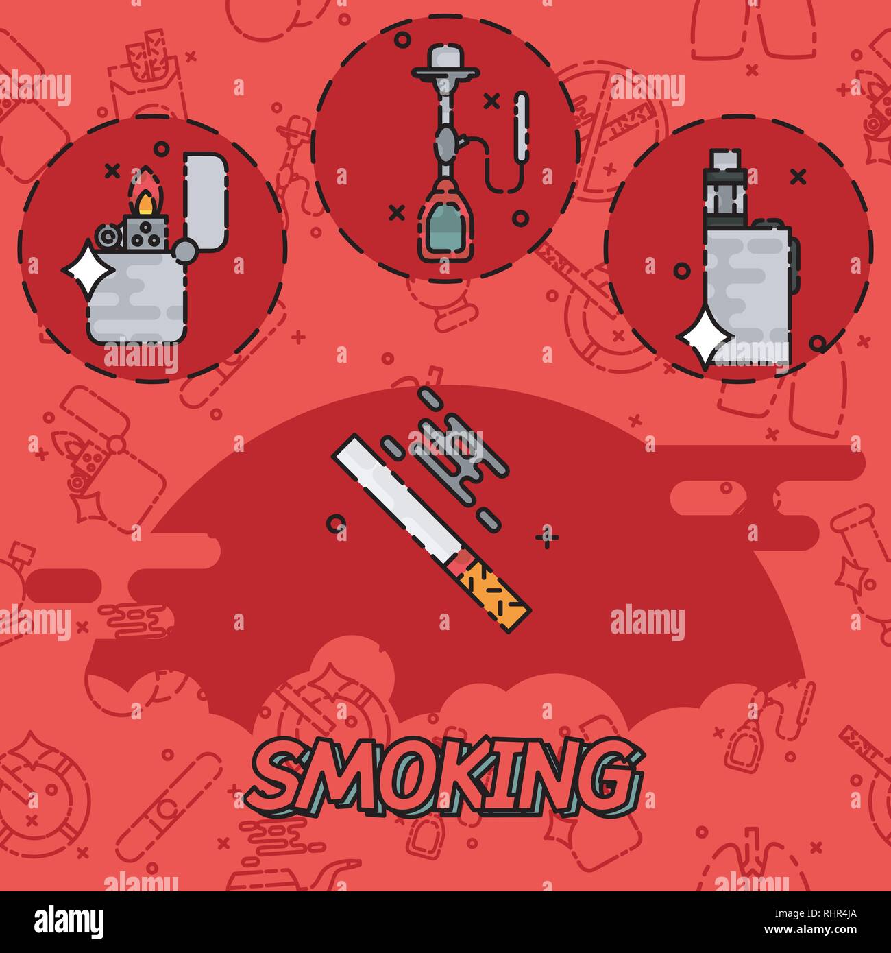 Smoking flat concept icons. Vector illustration, EPS 10 Stock Vector