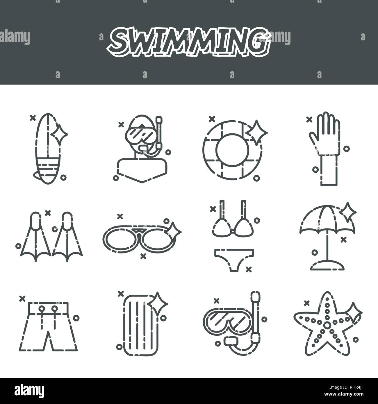 Swimming icons set. Vector illustration EPS 10 Stock Vector