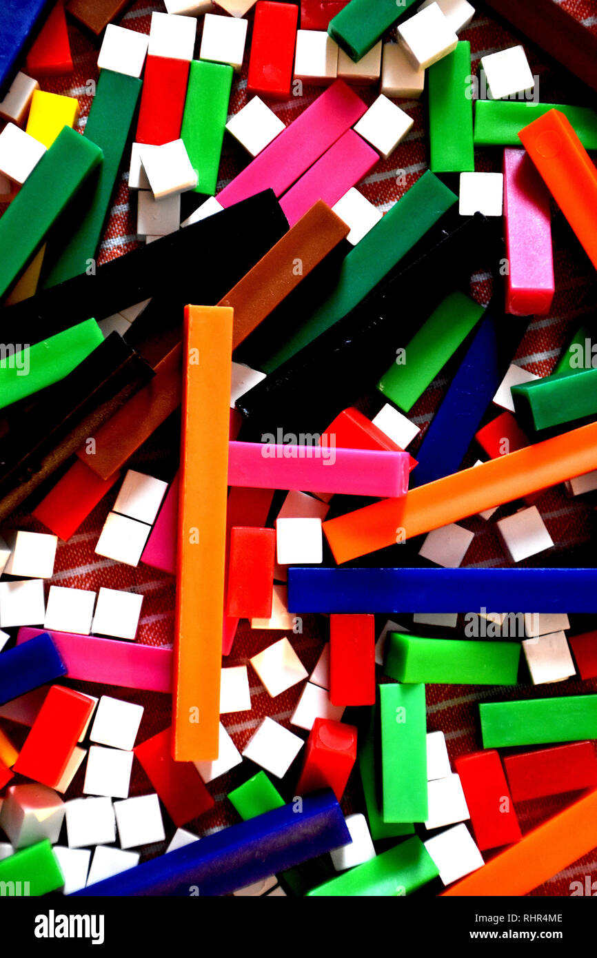 top view of colorful red yellow blue shapes orange green Stock Photo ...