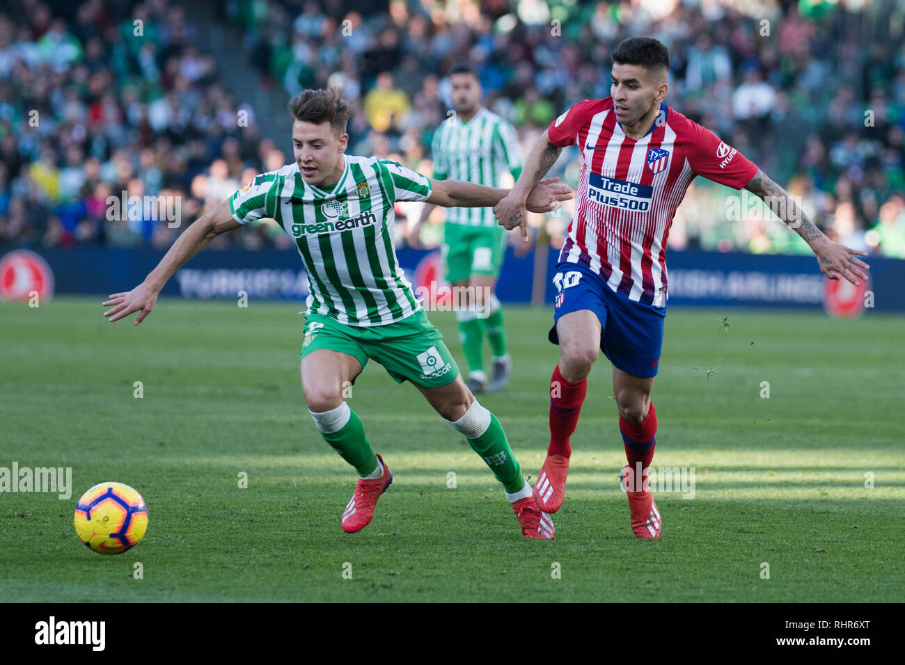 Sevilla Spain 03rd Feb 2019 Francis Of Real Betis And Correa Of Atletico De Madrid Competes For The Ball During The Laliga Match Between Real Betis Vs Atletico De Madrid At The