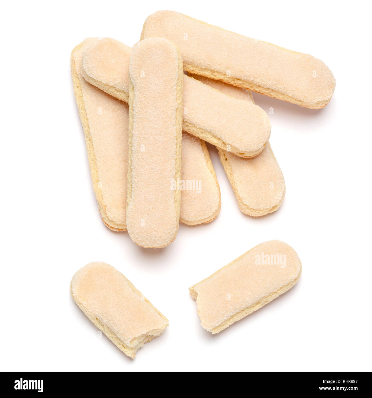 Traditional Italian Savoiardi ladyfingers Biscuits on White Background