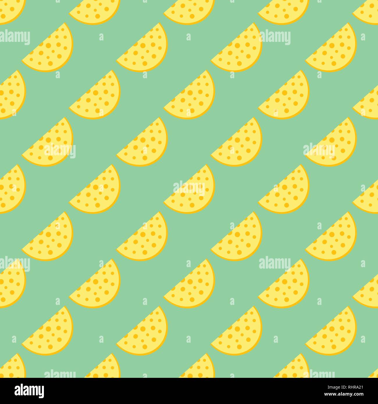 Cheese slice seamless pattern on the neon green background Stock Vector