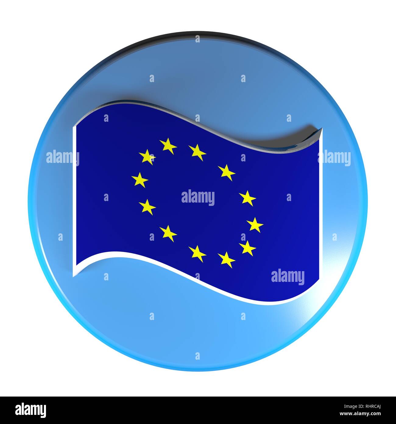 Blue circle push button European union flag - 3D rendering illustration ...