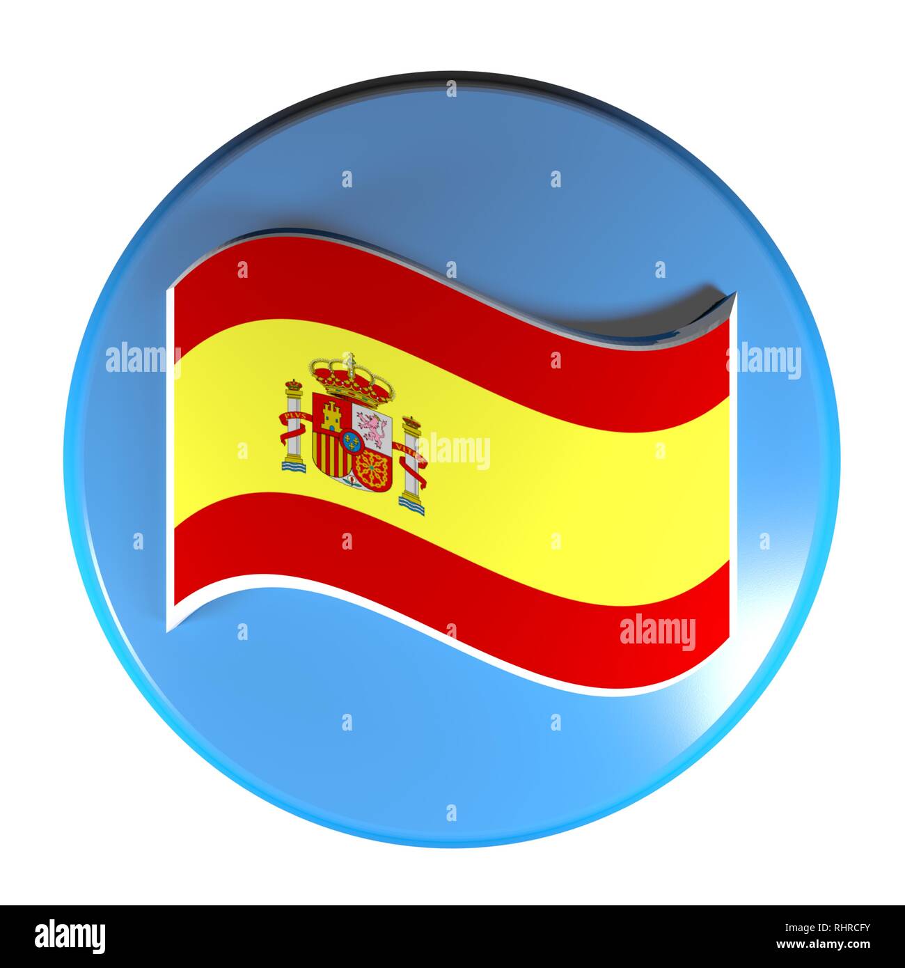 Blue circle push button spanish flag 3D rendering illustration Stock