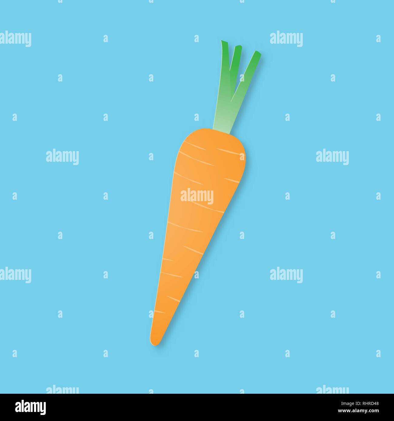Creative vector illustration carrot. On blue background with paper textured. Paper art digital craft papercut style. Stock Vector